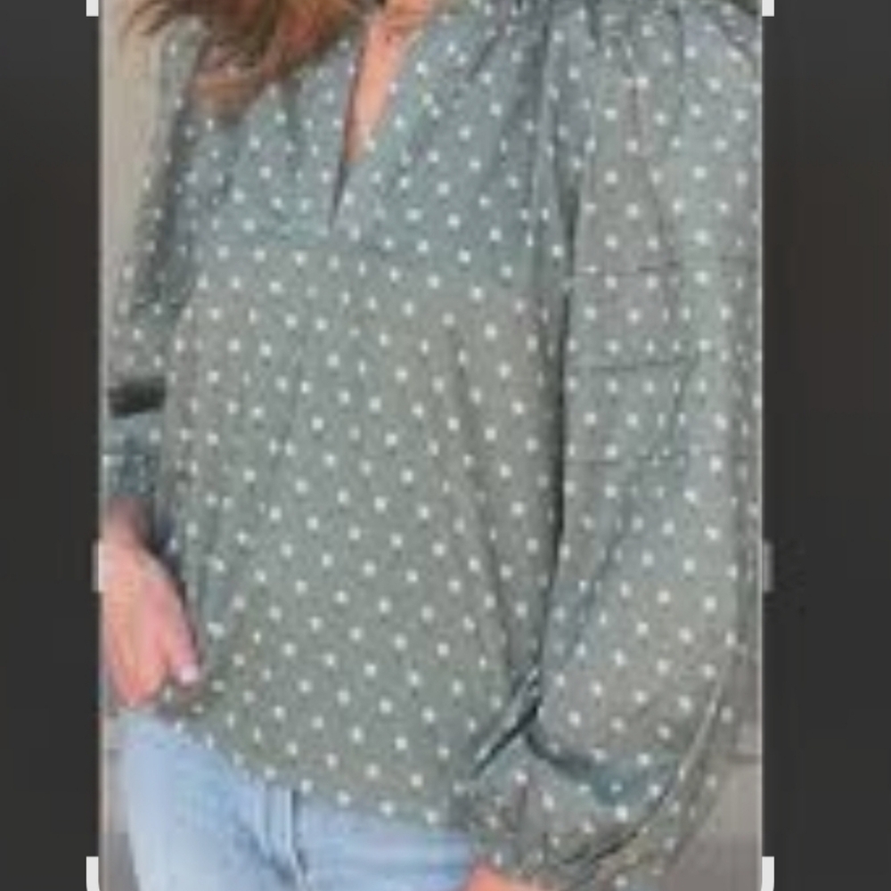 Aureum Sage Green Floral Peasant Blouse XS